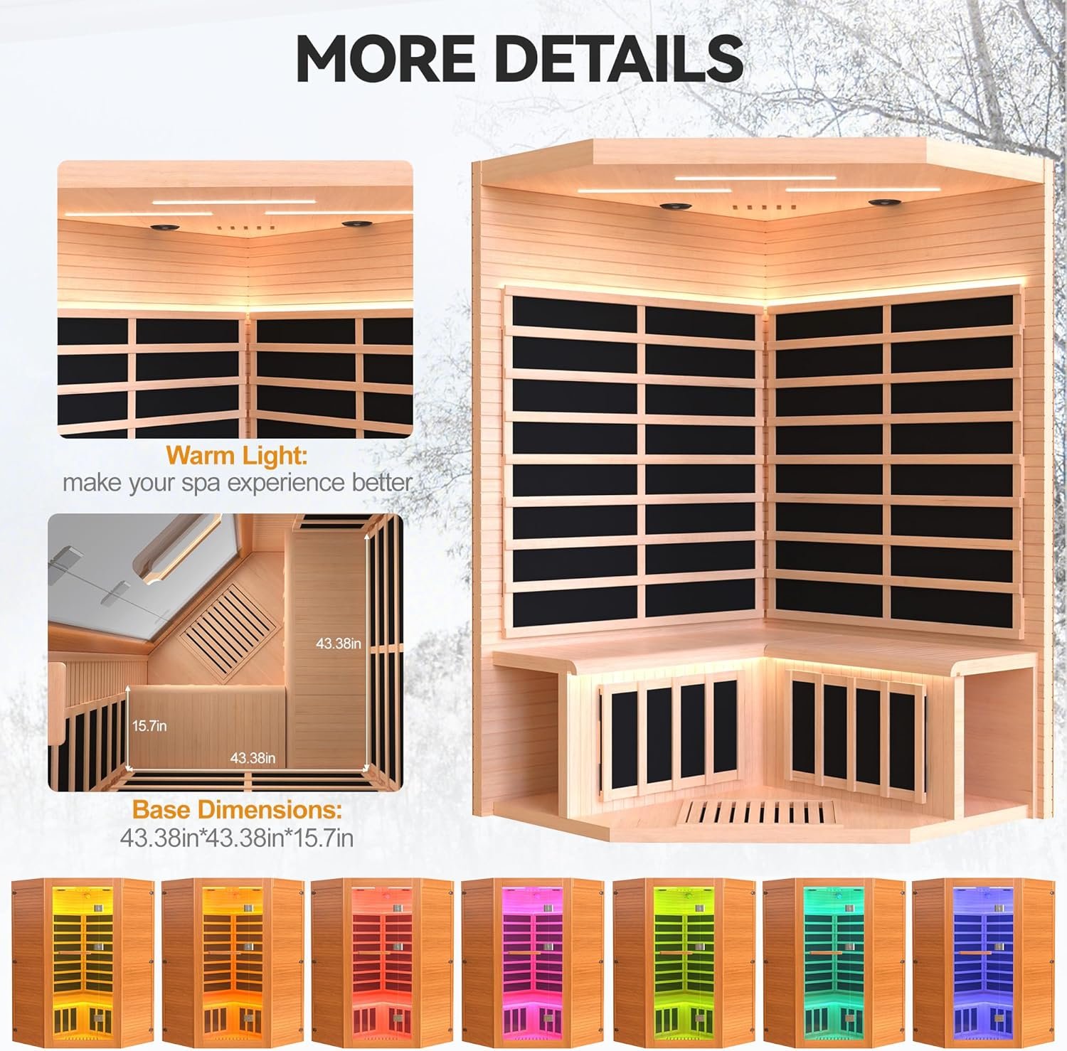 Far Infrared Wooden Sauna, 2-3 Person Indoor Wooden with 2 Bluetooth Speakers & 7 Color Lights & 7 Heating Panel, 2100W Canadian Hemlock Dry Sauna for Home,Intelligent Control Panel 5 Far Infrared Wooden Sauna, 2-3 Person Indoor Wooden with 2 Bluetooth Speakers & 7 Color Lights & 7 Heating Panel, 2100W Canadian Hemlock Dry Sauna for Home,Intelligent Control Panel - Image 5