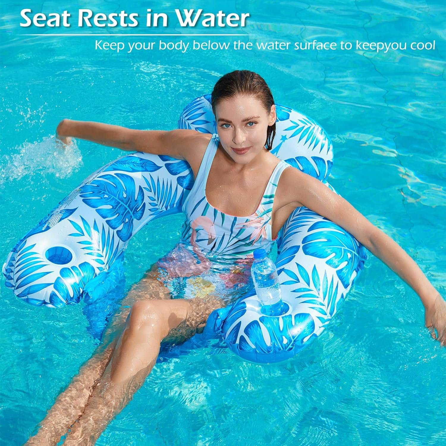 Jasonwell Inflatable Pool Float Chair - Pool Floaties Chair Floats Loungers for Swimming Pools Floating Lounger with Cup Holders Toy Party Floaties for Adults L 3 Jasonwell Inflatable Pool Float Chair - Pool Floaties Chair Floats Loungers for Swimming Pools Floating Lounger with Cup Holders Toy Party Floaties for Adults L - Image 3
