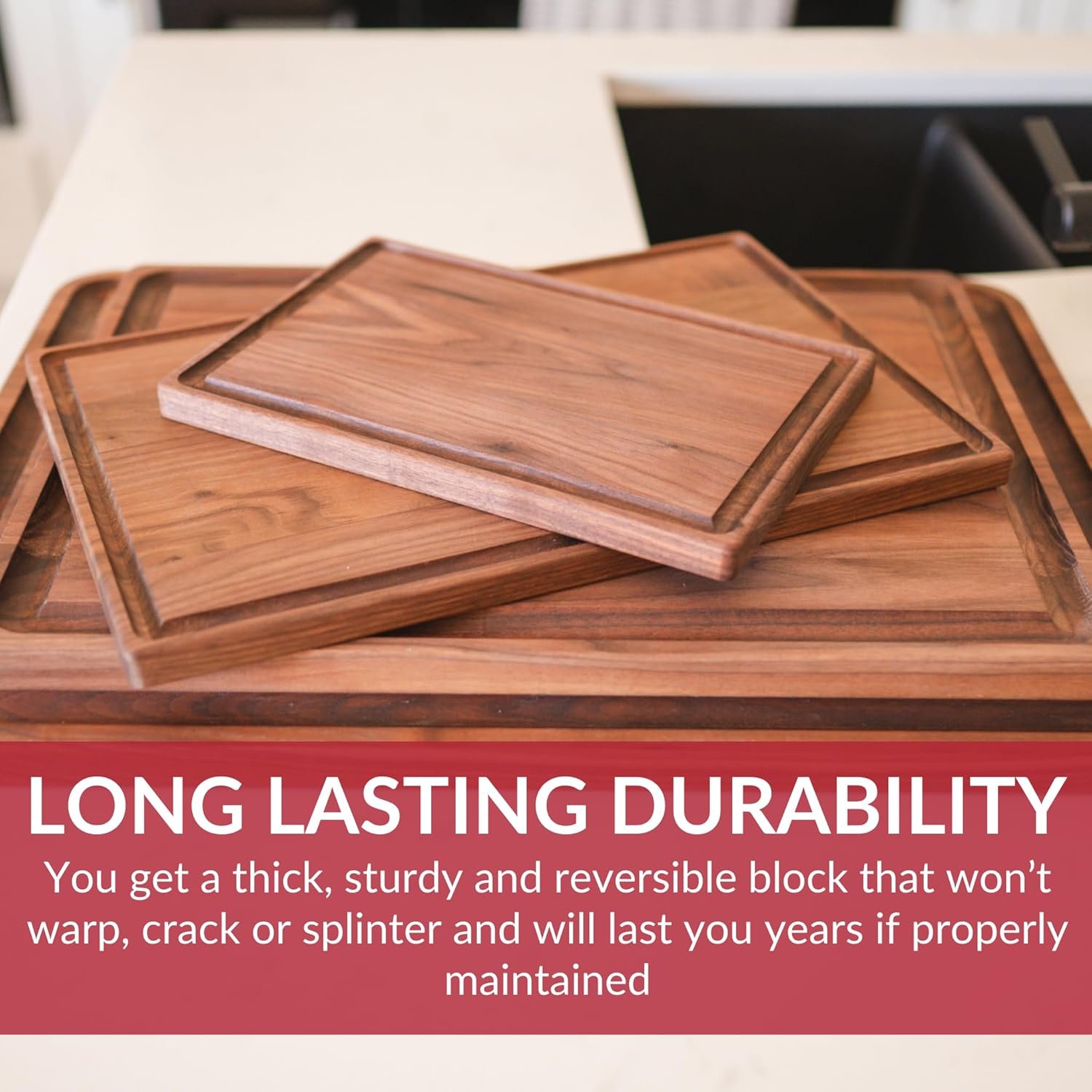 Made in USA Black Walnut Wood Cutting Board by Virginia Boys Kitchens - Butcher Block Wooden Carving Board with Juice Well made from Sustainable Hardwood (17x11) 9 Made in USA Black Walnut Wood Cutting Board by Virginia Boys Kitchens - Butcher Block Wooden Carving Board with Juice Well made from Sustainable Hardwood (17x11) - Image 9