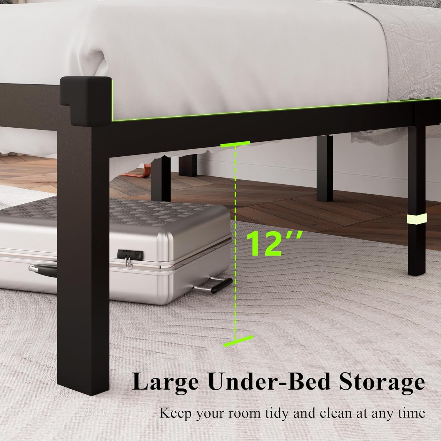 Feonase Full Size Metal Bed Frame, Heavy-Duty Platform Bed Frame with Linen Upholstered Headboard, 12" Storage Space, Steel Slats Support, No Box Spring Needed, Gray 6 Feonase Full Size Metal Bed Frame, Heavy-Duty Platform Bed Frame with Linen Upholstered Headboard, 12" Storage Space, Steel Slats Support, No Box Spring Needed, Gray - Image 6