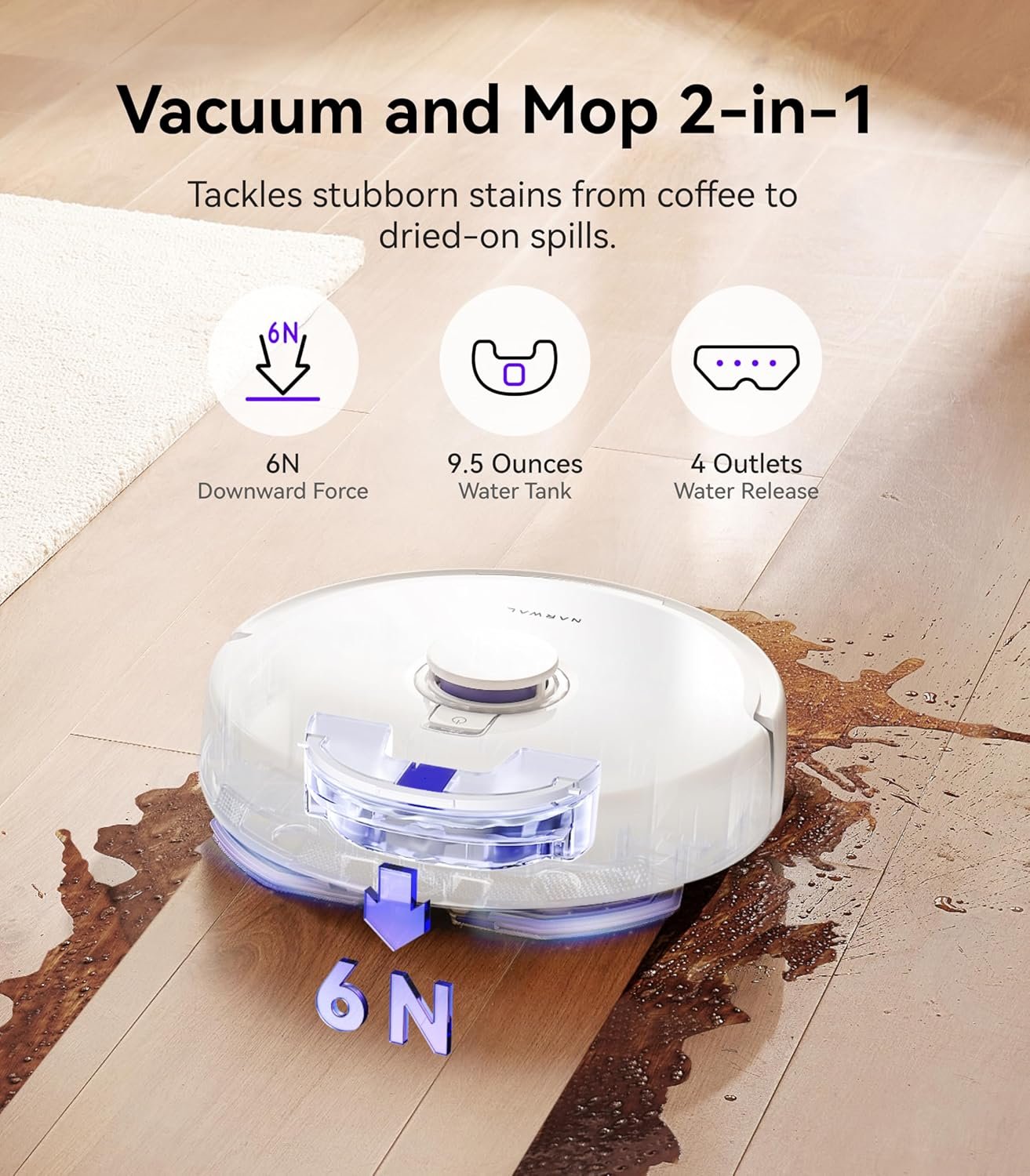 NARWAL Freo X Plus Robot Vacuum and Mop, 7-Week Dust Storage, Zero Tangles, 7800Pa Suction, Mopping, Tri-Laser Obstacle Avoidance, LiDAR Navigation, Multi-Floor Mapping, Works with Alexa, App Control 5 NARWAL Freo X Plus Robot Vacuum and Mop, 7-Week Dust Storage, Zero Tangles, 7800Pa Suction, Mopping, Tri-Laser Obstacle Avoidance, LiDAR Navigation, Multi-Floor Mapping, Works with Alexa, App Control - Image 5