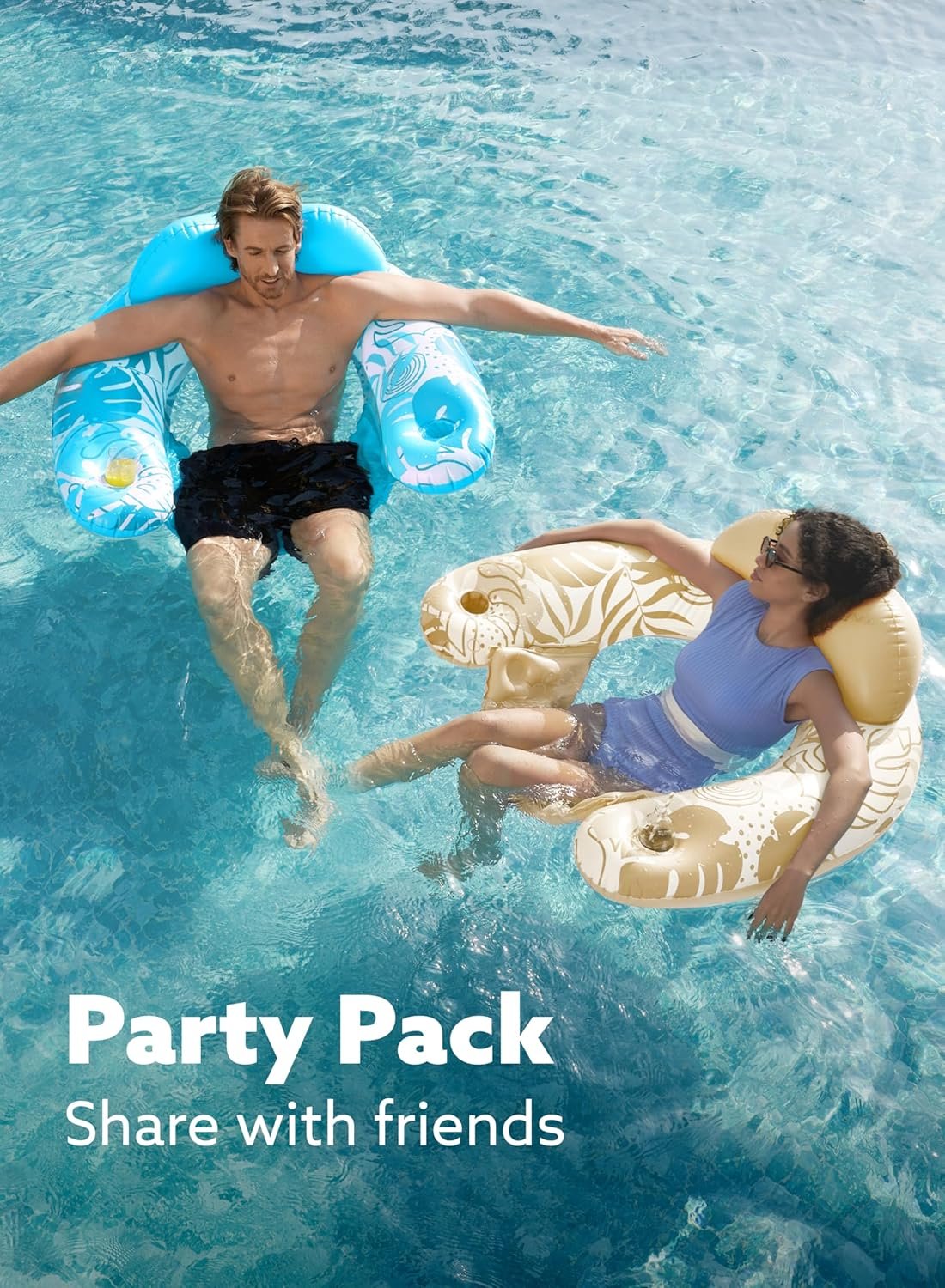 SLOOSH Inflatable Pool Floats Adult, 4 Pack Pool Chairs with Cup Holders,Blow up Floats Chair,Hammock Noodle Mat Leaves Design for Summer Water Fun Swimming Party Beach,Blue, Cyan, Pink, Champagne 2 SLOOSH Inflatable Pool Floats Adult, 4 Pack Pool Chairs with Cup Holders,Blow up Floats Chair,Hammock Noodle Mat Leaves Design for Summer Water Fun Swimming Party Beach,Blue, Cyan, Pink, Champagne - Image 2