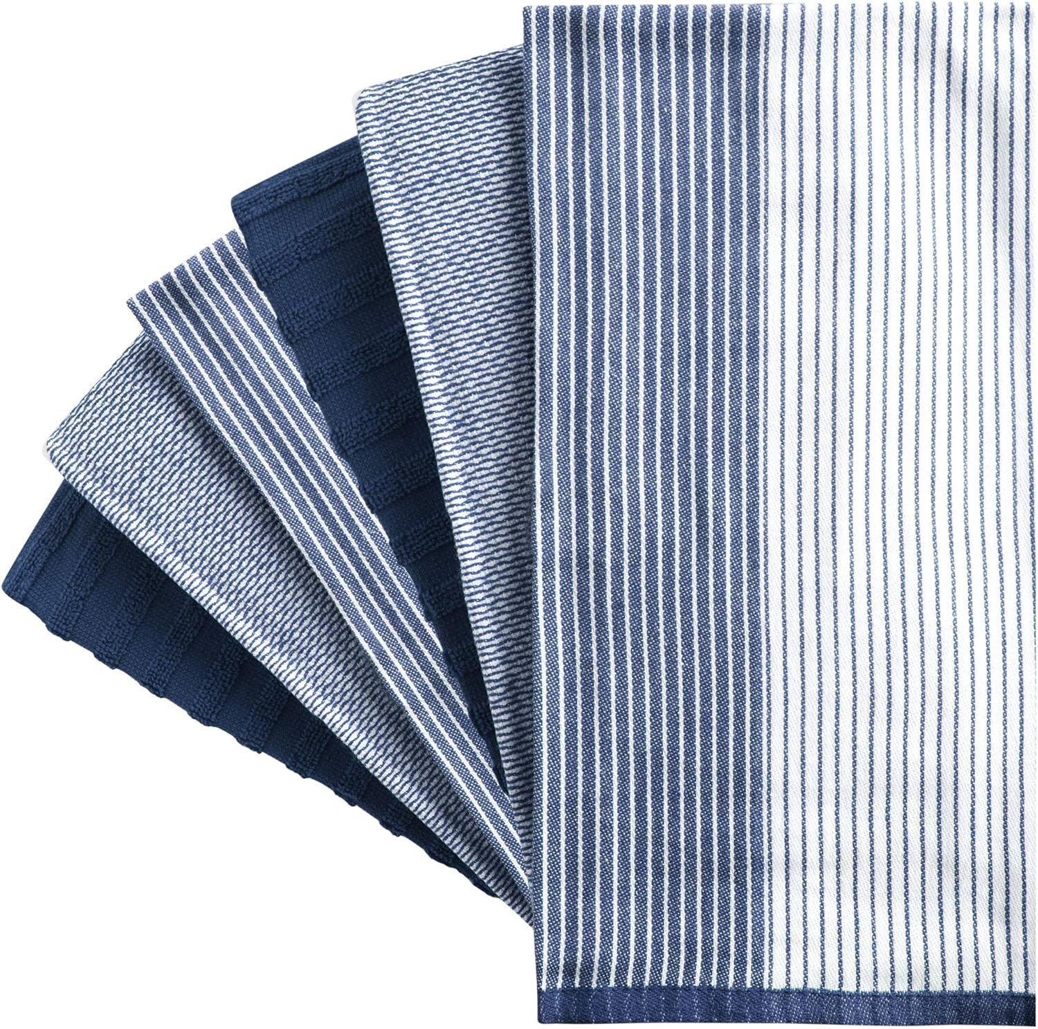 Premium Kitchen Dish Hand Towels (20”x 28”, 6 Pack) | Large,Cotton Flat & Terry Highly Absorbent Tea Towels Set with Hanging Loop | Navy Blue 3 Premium Kitchen Dish Hand Towels (20”x 28”, 6 Pack) | Large,Cotton Flat & Terry Highly Absorbent Tea Towels Set with Hanging Loop | Navy Blue - Image 3