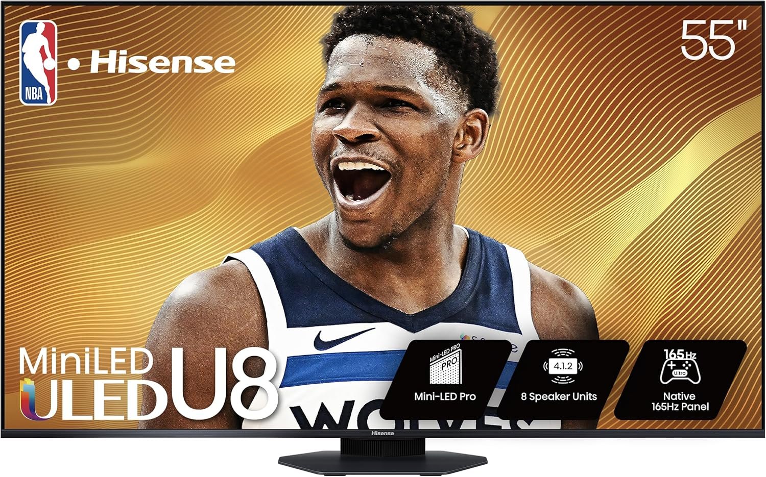 Hisense 55" Class U8 Series Mini-LED ULED 4K UHD Google Smart TV (55U8QG, 2025 Model) - QLED, Native 165Hz, Game Mode Ultra VRR 288, Dolby Vision IQ · Atmos, Full Array Local Dimming, 4.1.2 Ch