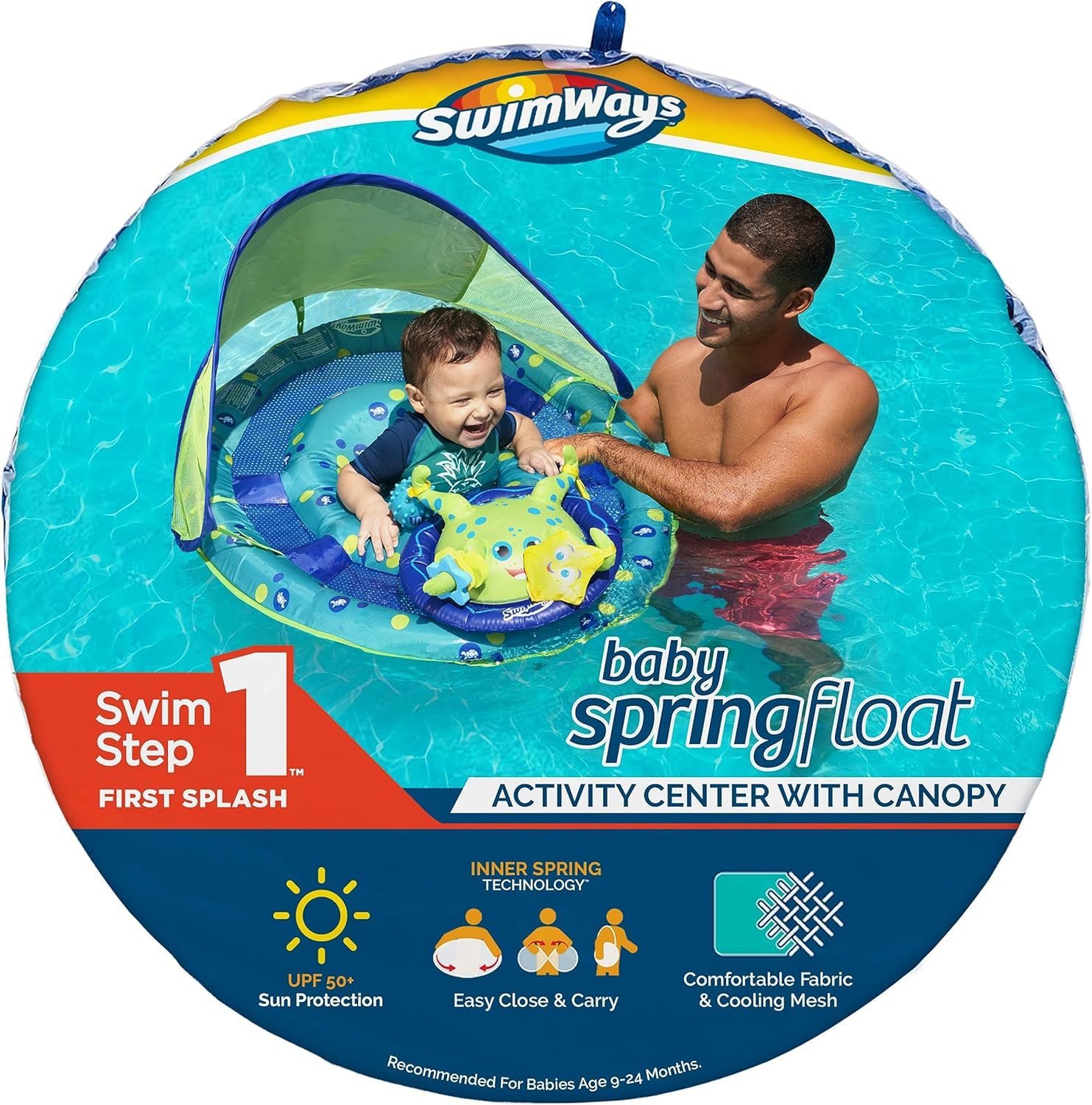 SwimWays Baby Spring Float Activity Center, Baby Pool Float with Canopy & UPF Protection, Pool Toys & Swimming Pool Accessories for Kids 9-24 Months, Green Octopus 9 SwimWays Baby Spring Float Activity Center, Baby Pool Float with Canopy & UPF Protection, Pool Toys & Swimming Pool Accessories for Kids 9-24 Months, Green Octopus - Image 9
