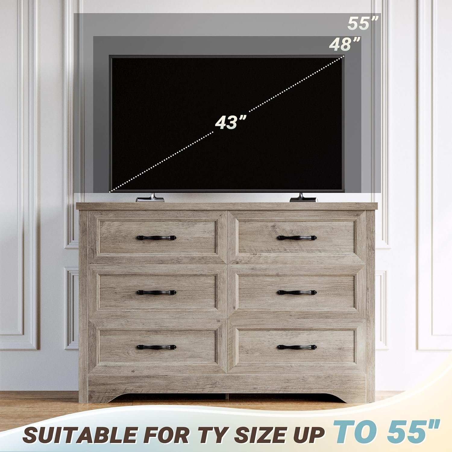 LIKIMIO Dresser for Bedroom, Modern 6 Drawer Double Dresser for Bedroom with Black Handle, Wide Wood Dressers & Chests of Drawers, 6 Drawer Dressers for Hallway, Gray 7 LIKIMIO Dresser for Bedroom, Modern 6 Drawer Double Dresser for Bedroom with Black Handle, Wide Wood Dressers & Chests of Drawers, 6 Drawer Dressers for Hallway, Gray - Image 7