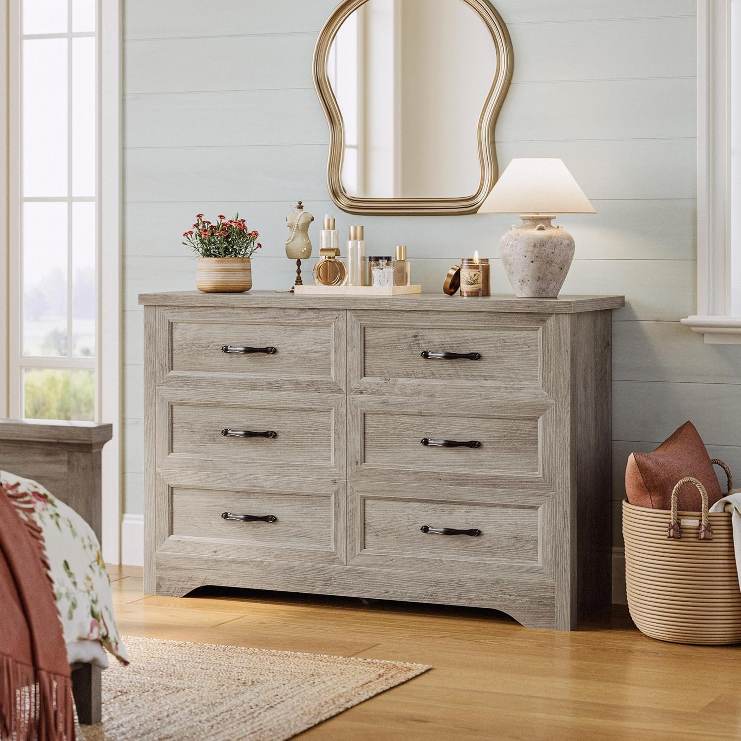 LIKIMIO Dresser for Bedroom, Modern 6 Drawer Double Dresser for Bedroom with Black Handle, Wide Wood Dressers & Chests of Drawers, 6 Drawer Dressers for Hallway, Gray 2 LIKIMIO Dresser for Bedroom, Modern 6 Drawer Double Dresser for Bedroom with Black Handle, Wide Wood Dressers & Chests of Drawers, 6 Drawer Dressers for Hallway, Gray - Image 2