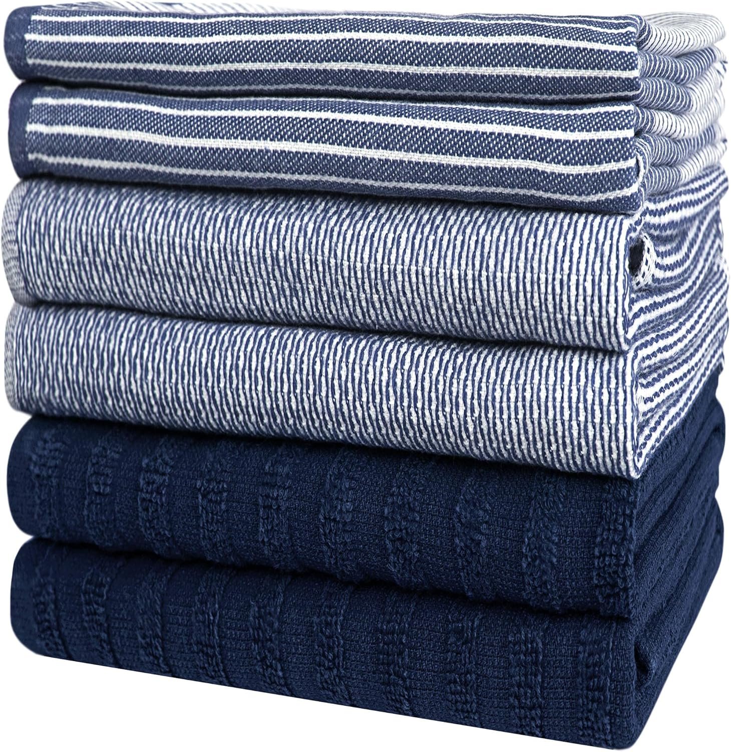Premium Kitchen Dish Hand Towels (20”x 28”, 6 Pack) | Large,Cotton Flat & Terry Highly Absorbent Tea Towels Set with Hanging Loop | Navy Blue 6 Premium Kitchen Dish Hand Towels (20”x 28”, 6 Pack) | Large,Cotton Flat & Terry Highly Absorbent Tea Towels Set with Hanging Loop | Navy Blue - Image 6