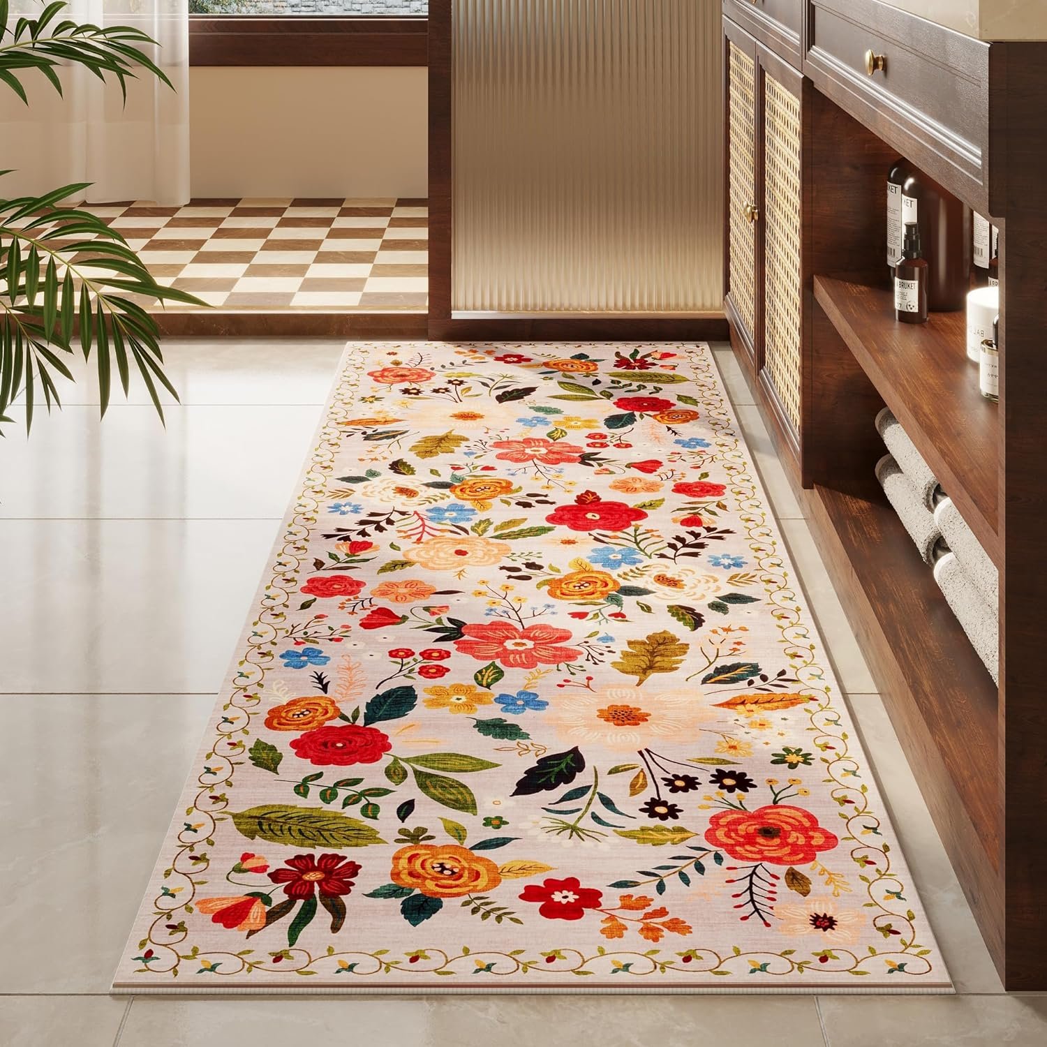 Runner Rug for Hallways Kitchen Runner Rug Non Slip 2'6''x8' Washable Runner Rugs with Rubber Backing Soft Floral Carpet Runner for Hallways, Kitchen, Laundry, Bedroom, Bathroom(Beige) 7 Runner Rug for Hallways Kitchen Runner Rug Non Slip 2'6''x8' Washable Runner Rugs with Rubber Backing Soft Floral Carpet Runner for Hallways, Kitchen, Laundry, Bedroom, Bathroom(Beige) - Image 7