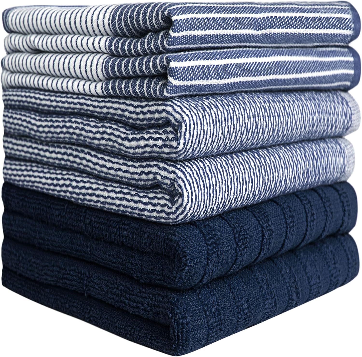 Premium Kitchen Dish Hand Towels (20”x 28”, 6 Pack) | Large,Cotton Flat & Terry Highly Absorbent Tea Towels Set with Hanging Loop | Navy Blue 2 Premium Kitchen Dish Hand Towels (20”x 28”, 6 Pack) | Large,Cotton Flat & Terry Highly Absorbent Tea Towels Set with Hanging Loop | Navy Blue - Image 2