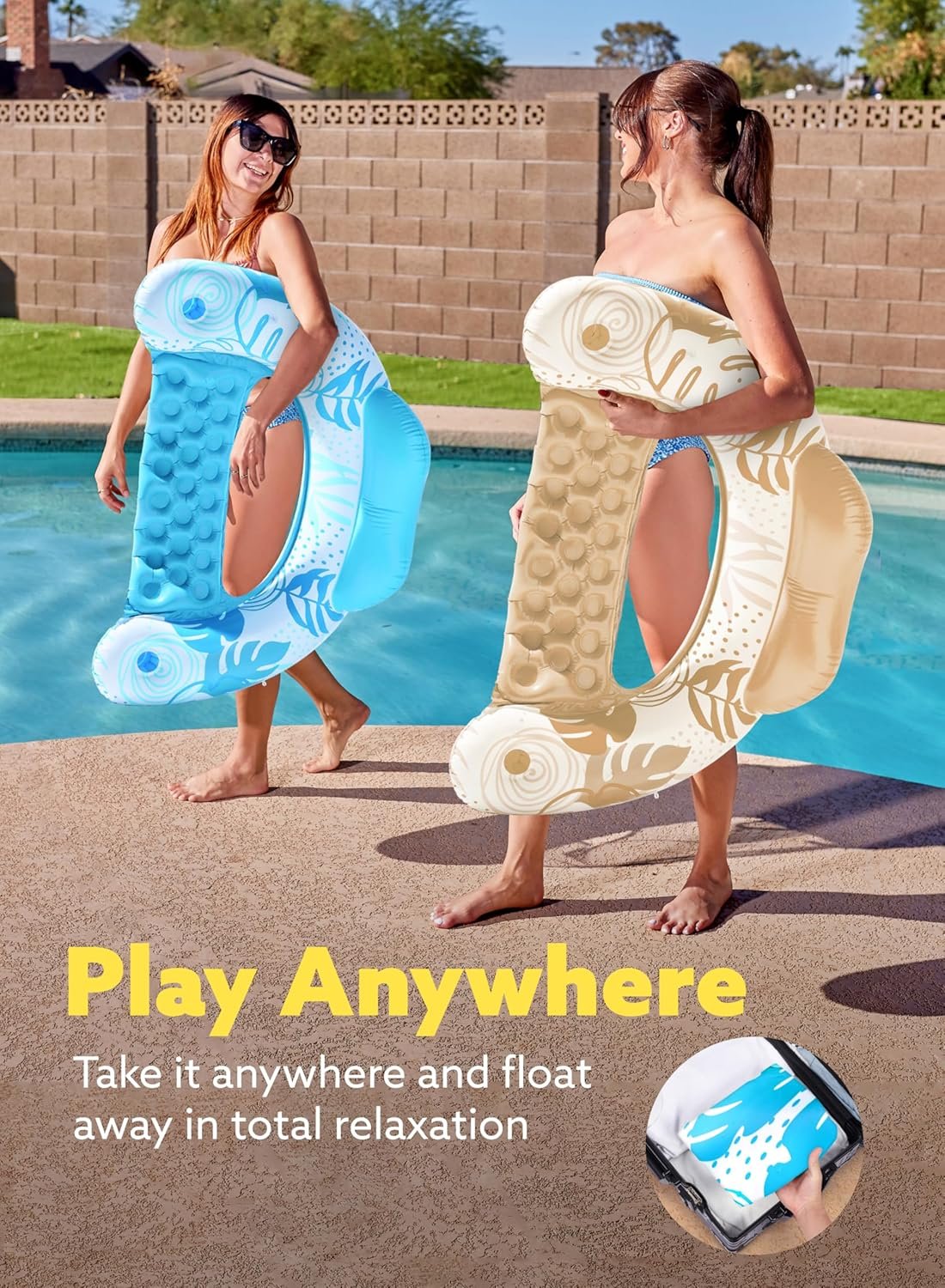 SLOOSH Inflatable Pool Floats Adult, 4 Pack Pool Chairs with Cup Holders,Blow up Floats Chair,Hammock Noodle Mat Leaves Design for Summer Water Fun Swimming Party Beach,Blue, Cyan, Pink, Champagne 5 SLOOSH Inflatable Pool Floats Adult, 4 Pack Pool Chairs with Cup Holders,Blow up Floats Chair,Hammock Noodle Mat Leaves Design for Summer Water Fun Swimming Party Beach,Blue, Cyan, Pink, Champagne - Image 5