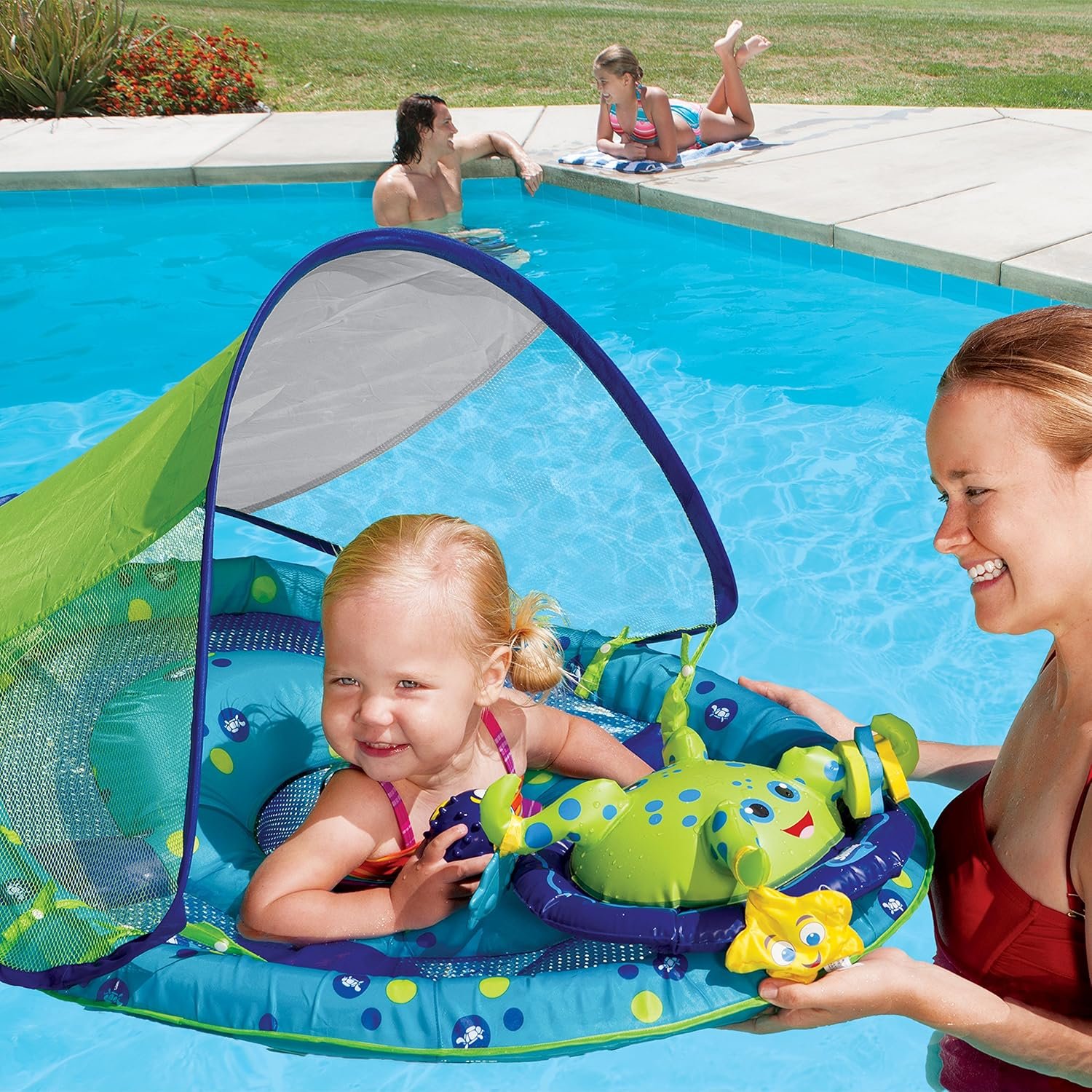 SwimWays Baby Spring Float Activity Center, Baby Pool Float with Canopy & UPF Protection, Pool Toys & Swimming Pool Accessories for Kids 9-24 Months, Green Octopus 2 SwimWays Baby Spring Float Activity Center, Baby Pool Float with Canopy & UPF Protection, Pool Toys & Swimming Pool Accessories for Kids 9-24 Months, Green Octopus - Image 2