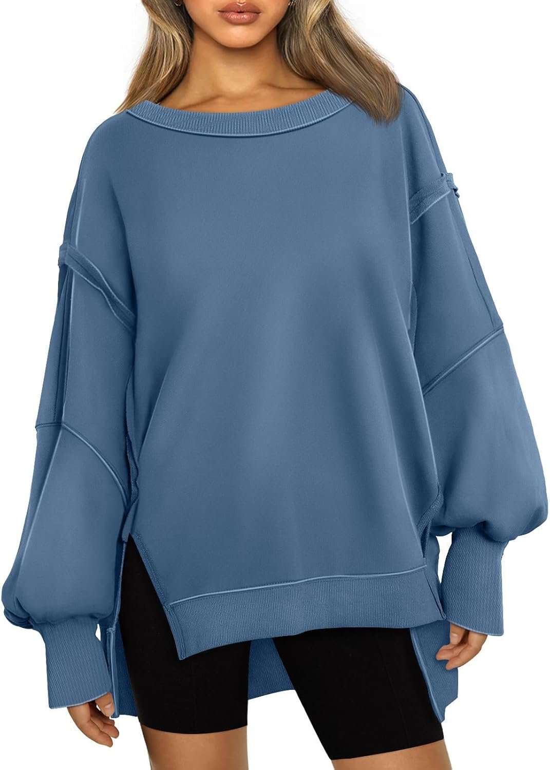 Oversized Sweatshirt for Women Y2k Outfits High Low Tunic Tops Fall Fashion 2024 Crewneck Long Sleeve Pullover