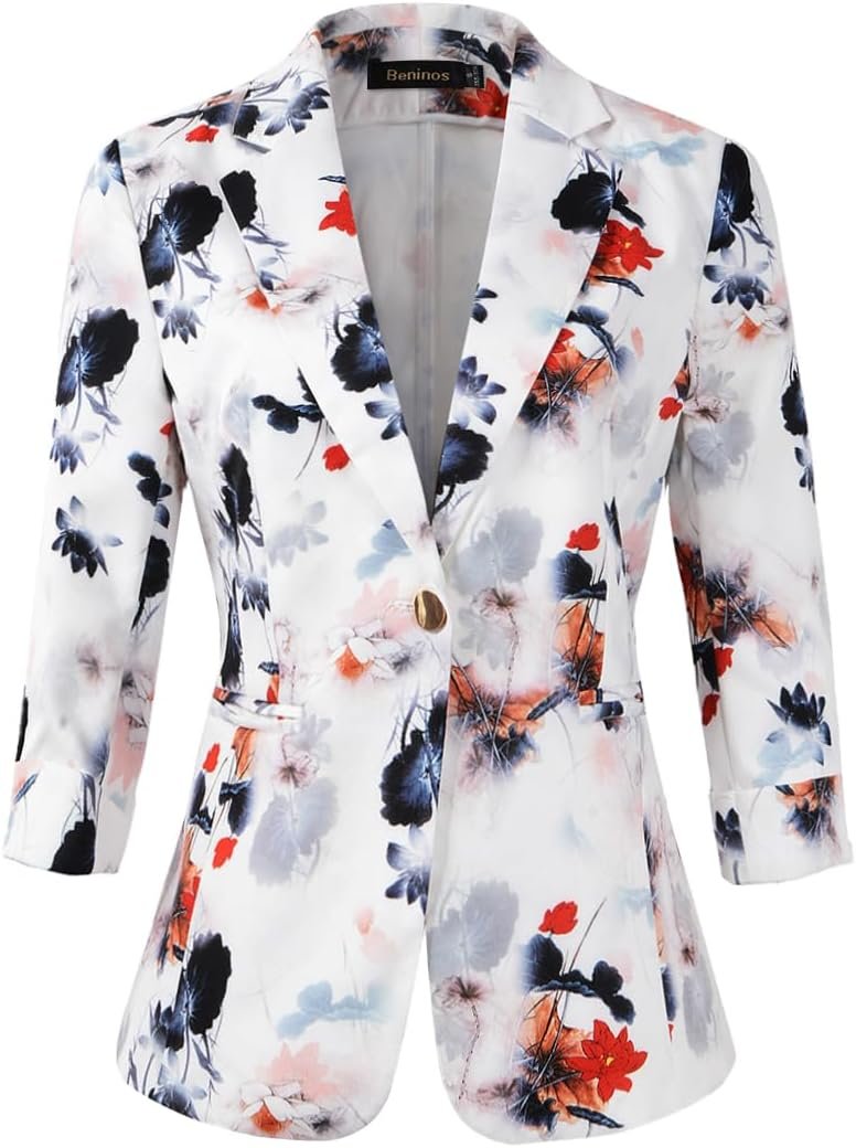 Beninos Womens 3/4 Sleeve Lightweight Office Work Suit Jacket Blazer