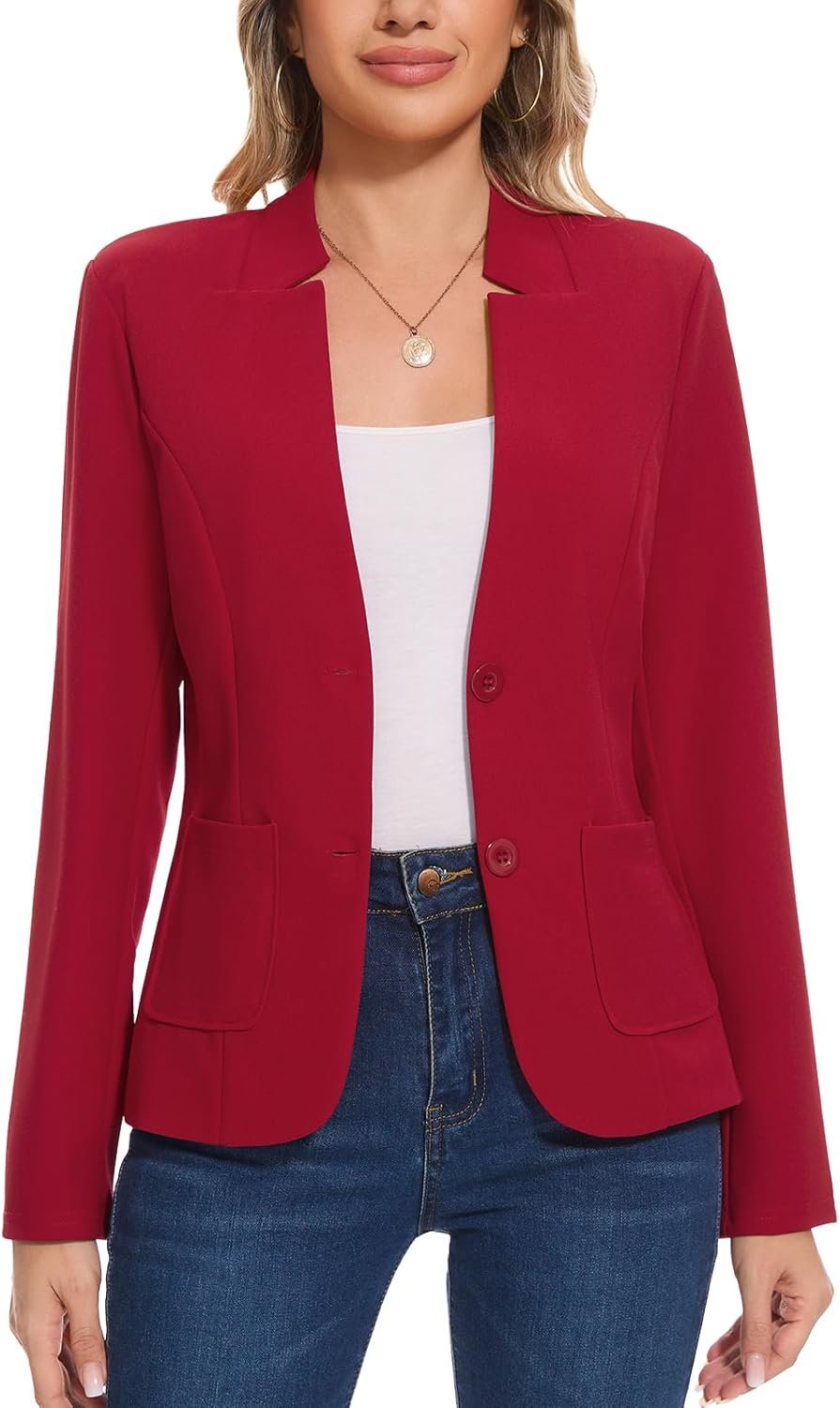 MINTLIMIT Blazers for Women Long Sleeve Notch Collar Blazer Button Front Casual Work Office Suit Jackets with Pockets