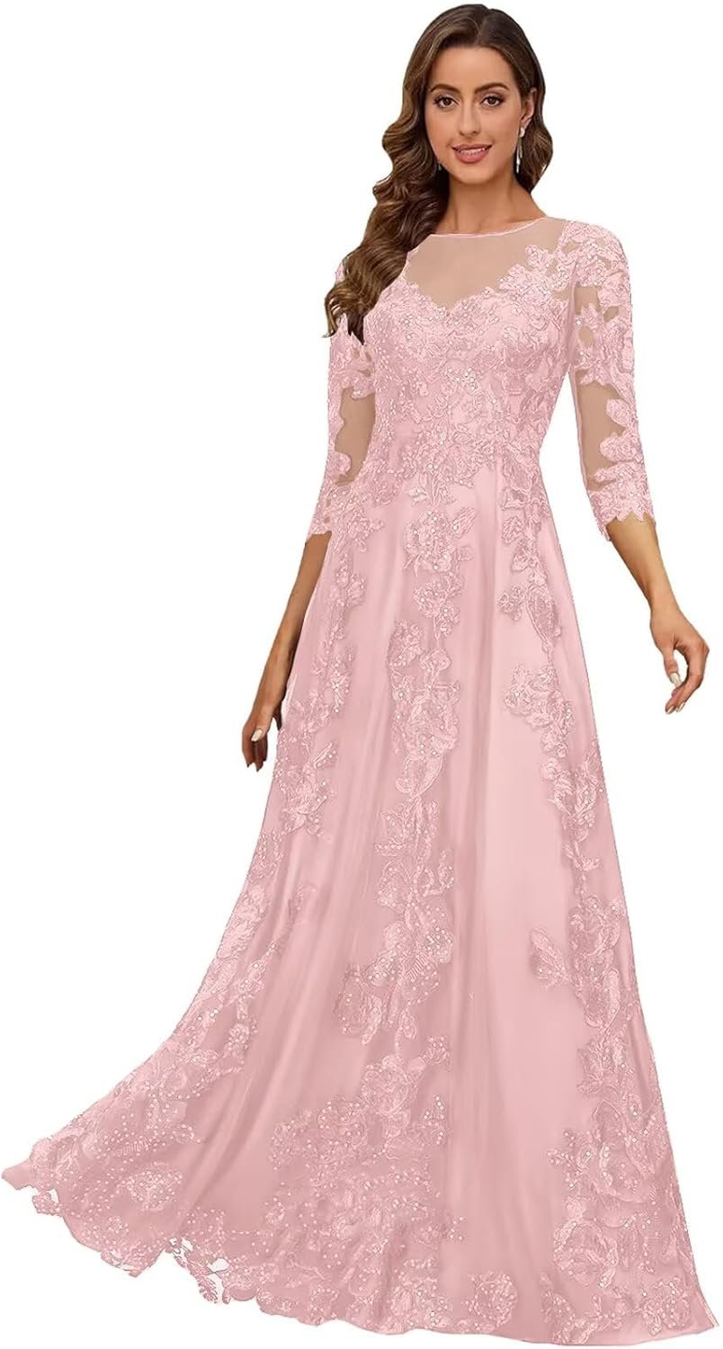 Elegant Sequin Lace Mother of The Bride Dresses for Women 2025 3/4 Sleeves Long Prom Formal Evening Party Gown