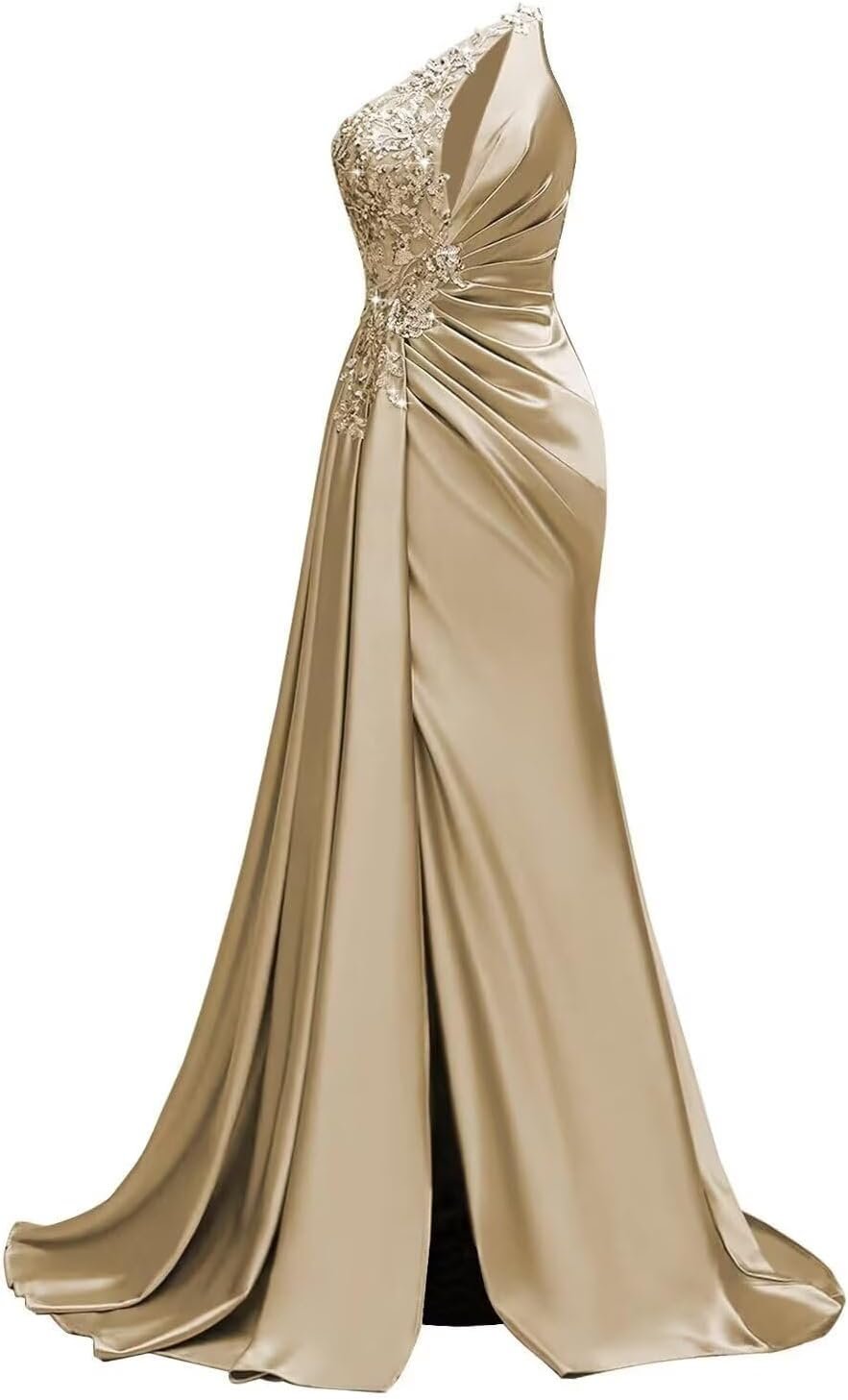 Womens One Shoulder Prom Dresses 2025 Elegant Mermaid Satin Ruched Formal Evening Dresses
