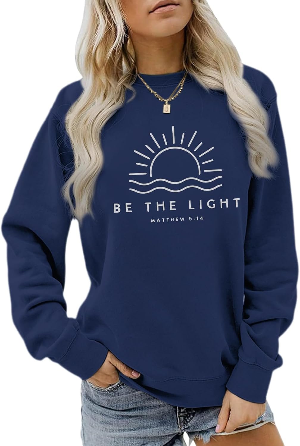 Christian Be The Light Sweatshirts for Women Religious Faith Jesus Bible Verse Graphic Shirts Loose Pullover Tops