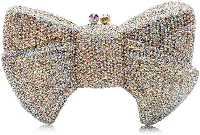 Women Luxury Bowknot Shaped Evening Clutch Sparkling Rhinestones Handbag for Banquet Wedding Party