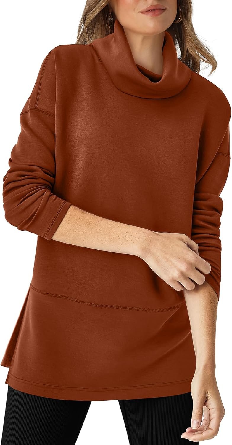 WIHOLL Womens Long Sleeve Tops Turtleneck Sweatshirt Fall Fashion 2024 Air Essentials Tunic Tops