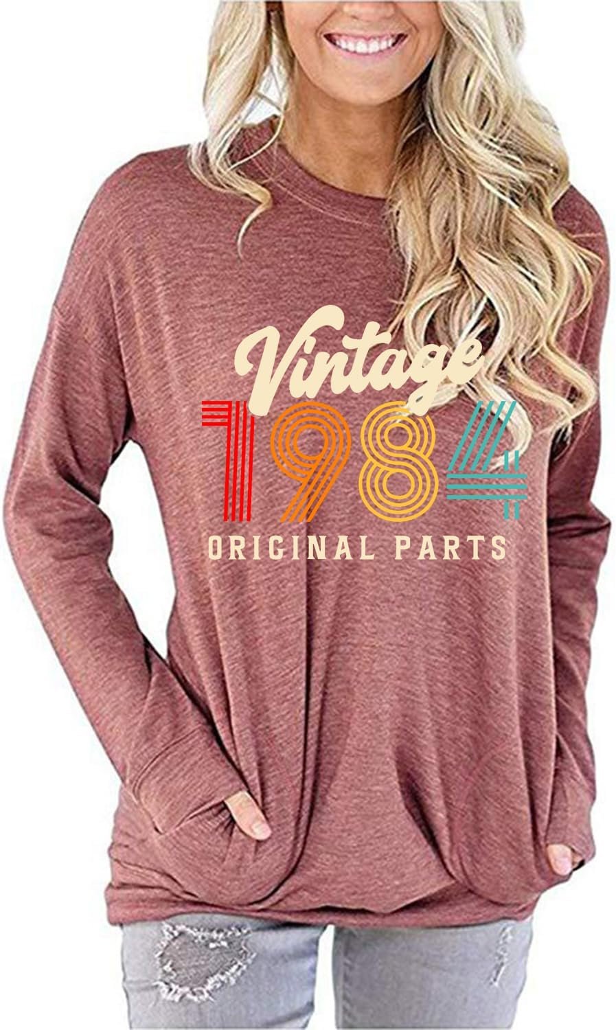 40th Birthday Gift Womens Fashion Sweatshirt Vintage 1984 Original Parts Pullover Casual Blouses for Women