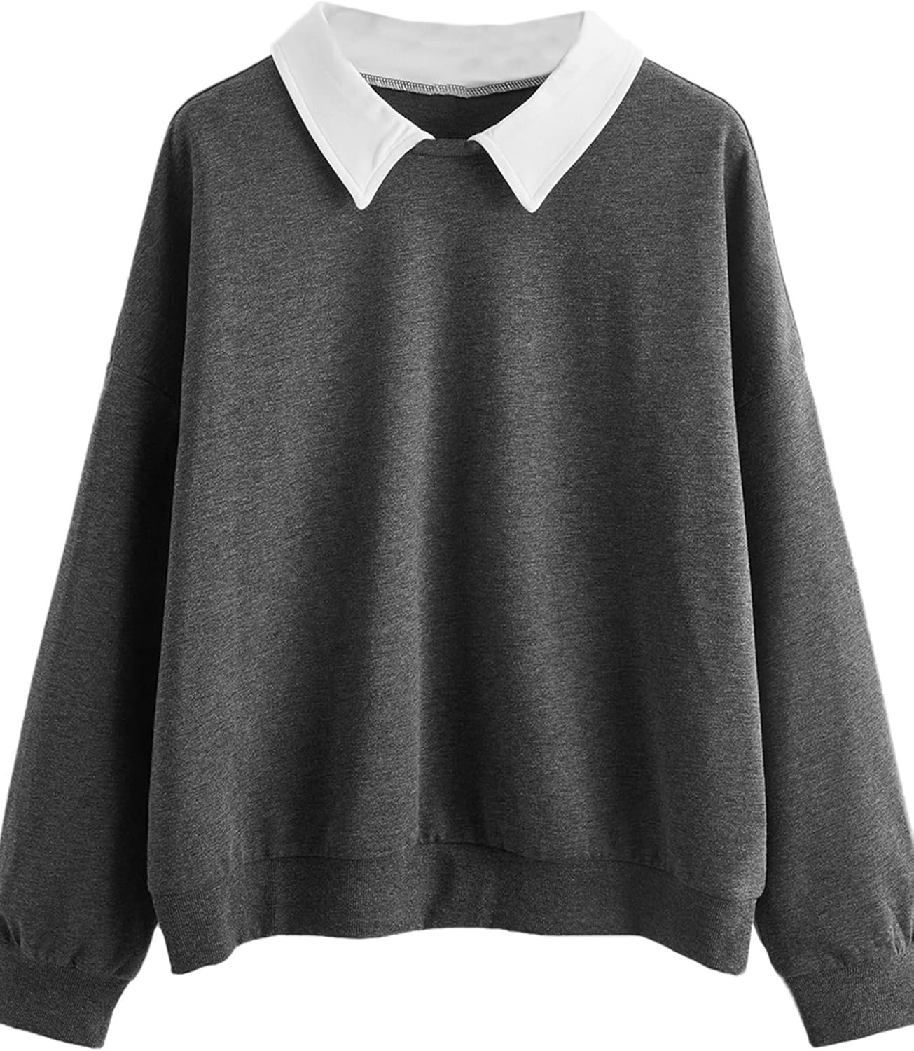 SweatyRocks Women's Contrast Collar Drop Shoulder Casual Long Sleeve Pullover Sweatshirt Tops