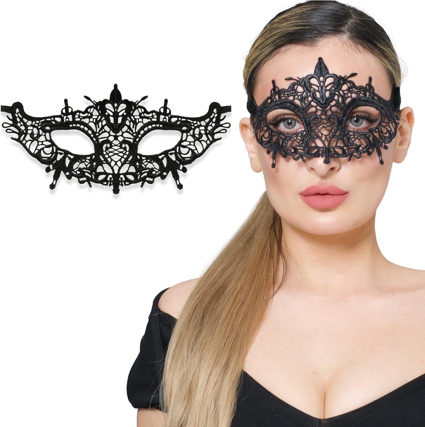 Lace Masquerade Mask for Women - Venetian Party, Prom, Mardi Gras, Halloween
