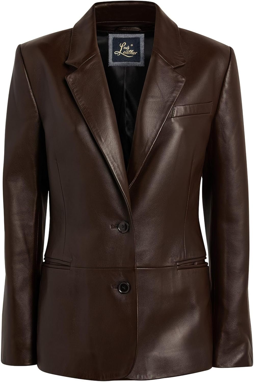 Brown 2-Button Lambskin Leather Blazer Women - Casual Coat Long Sleeves Suit Style Leather Jacket Women