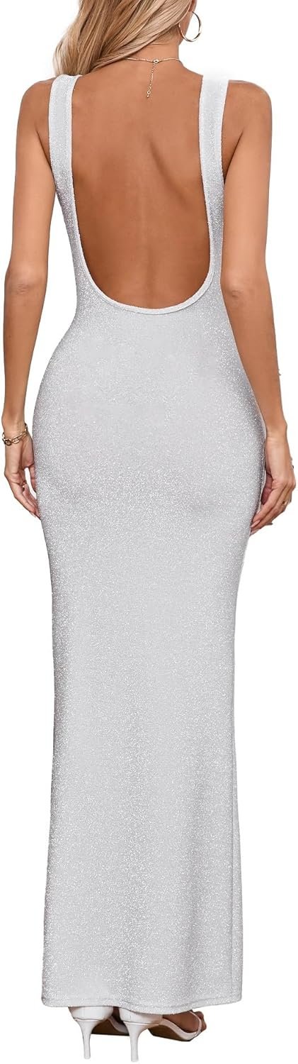 Women's Sexy Backless Bodycon U Neck Tank Stretchy Dress for Woman Party Club