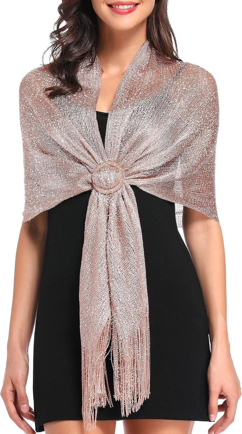 vimate Sparkling Metallic Shawls and Wraps for Evening Party/Wedding/Formal Dresses (With Free Buckle)