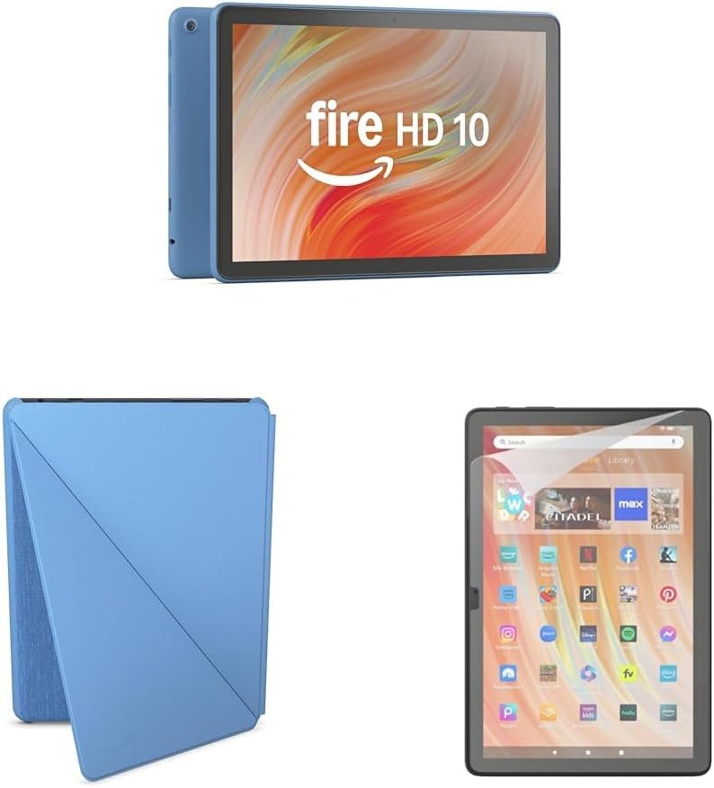 Amazon Fire HD 10 Convenience Bundle with Case and Screen Protector (32GB, Ocean)