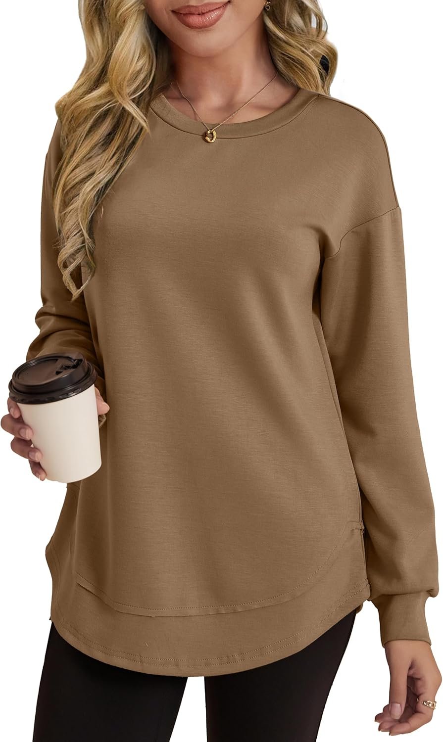 VERABENDI Womens Sweatshirt Crewneck Long Sleeve Lightweight Soft Tunic Fall Pullover Sweatshirts for Women S-XL