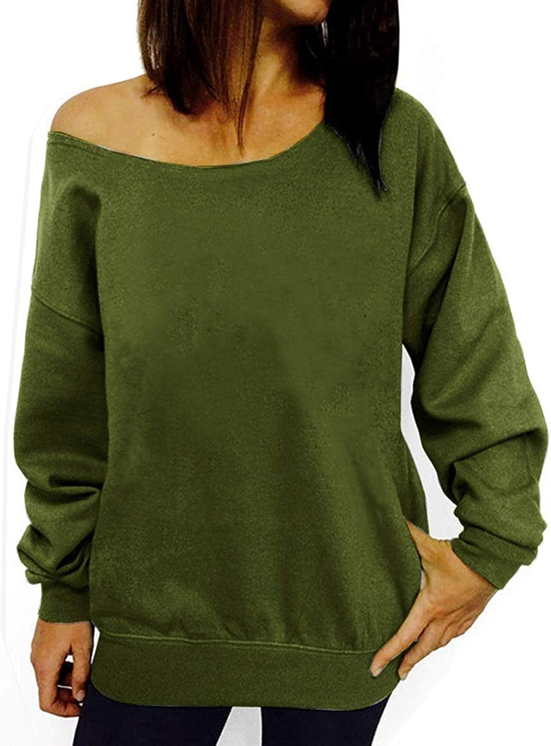 Womens Off Shoulder Sweatshirt Slouchy Long Sleeve Shirts Pullover Tops