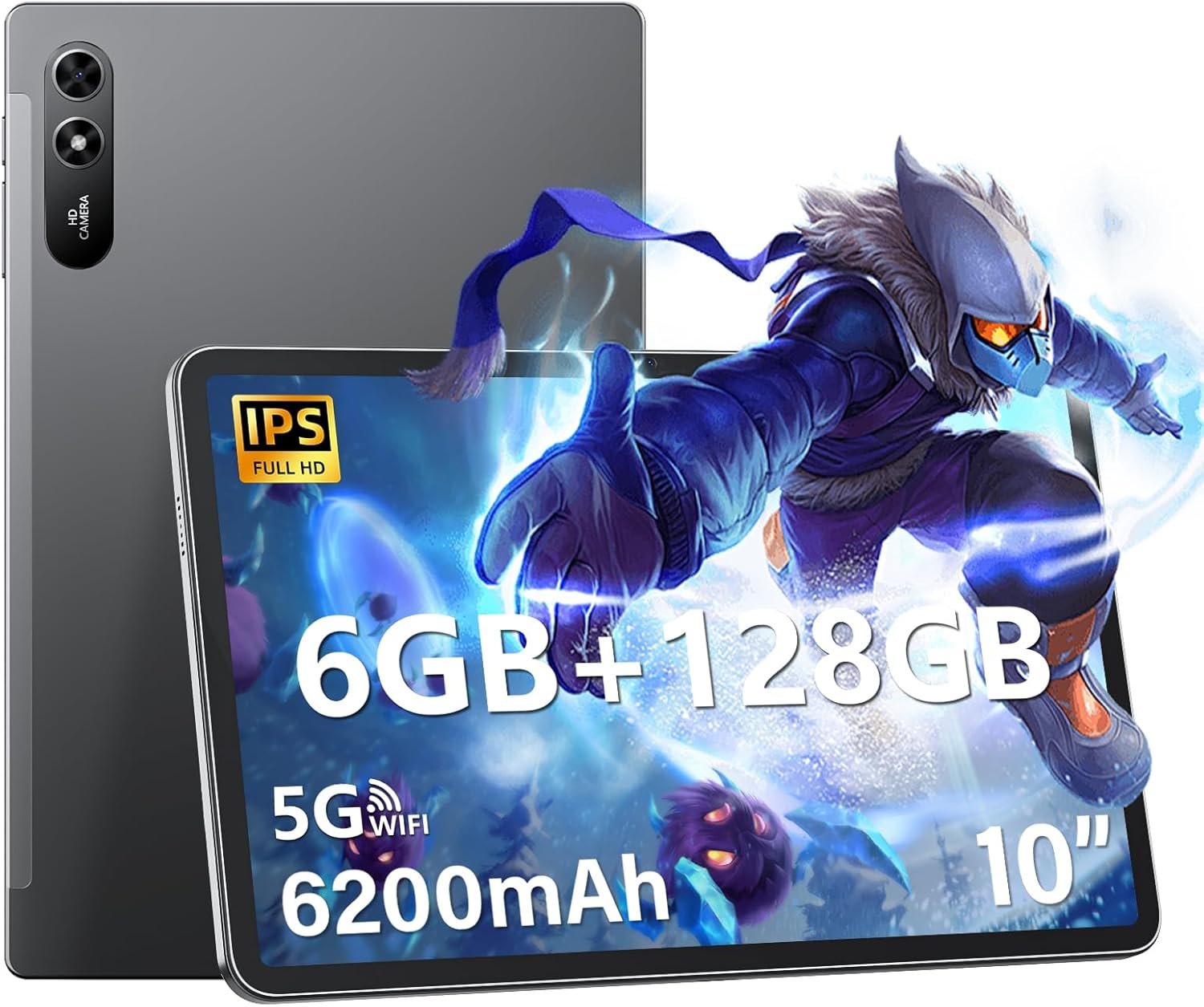 Android Tablet 10.51 Inch with 6GB RAM 128GB ROM, Octa-Core 2.0Ghz Processor, 1920 * 1200 FHD IPS Touch Screen, 5MP+13MP Dual Camera, 6200mAh Battery, Android 13 Tablet, 5G WiFi, Bluetooth 5.0, GPS