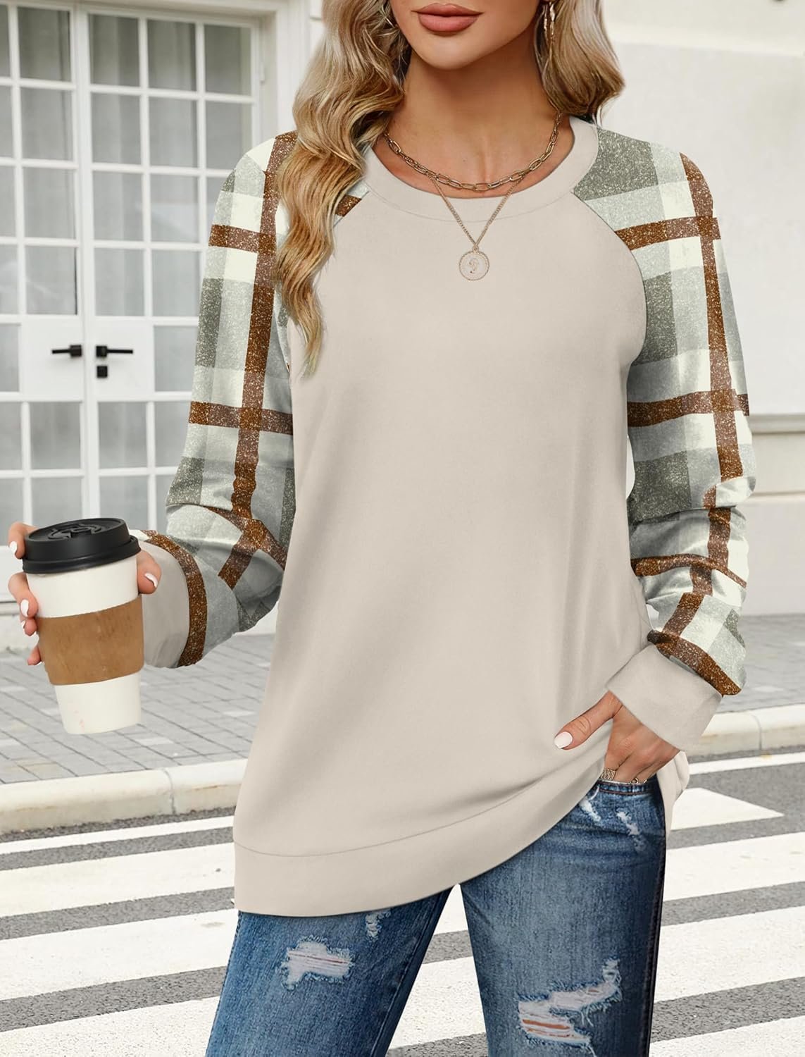 Sweaters for Women Crewneck Cable Knit Sleeve Sweaters Long Sleeve Shirts for Women Lightweight Fashion